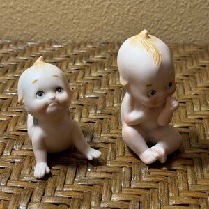 Vintage Kewpie Blue Wing Baby Figurines Set Of 2 Porcelain Collectibles